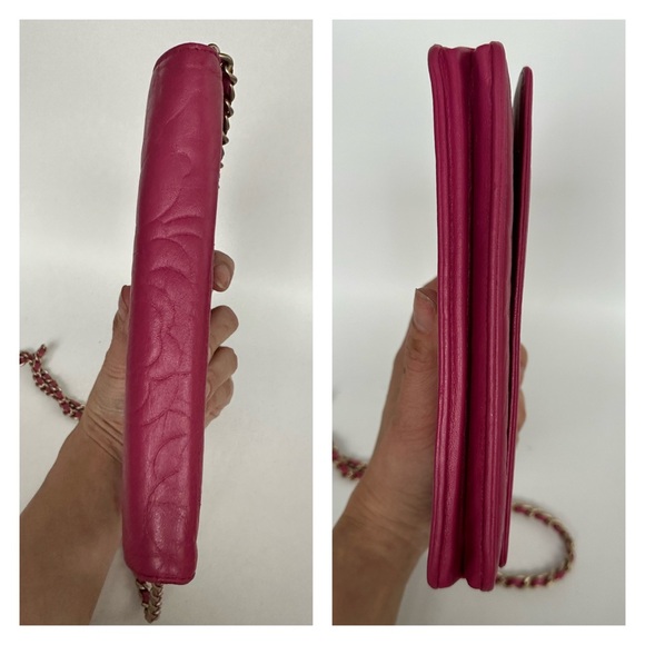 ๐ฏ CHANEL CC Camilia Fuschia Lambskin Leather Wallet on Chain w/ auth card - Picture 12 of 15